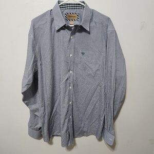 Ariat Men's Long Sleeve Button Up Blue/White Geo Dress Shirt Size Large Cowboy